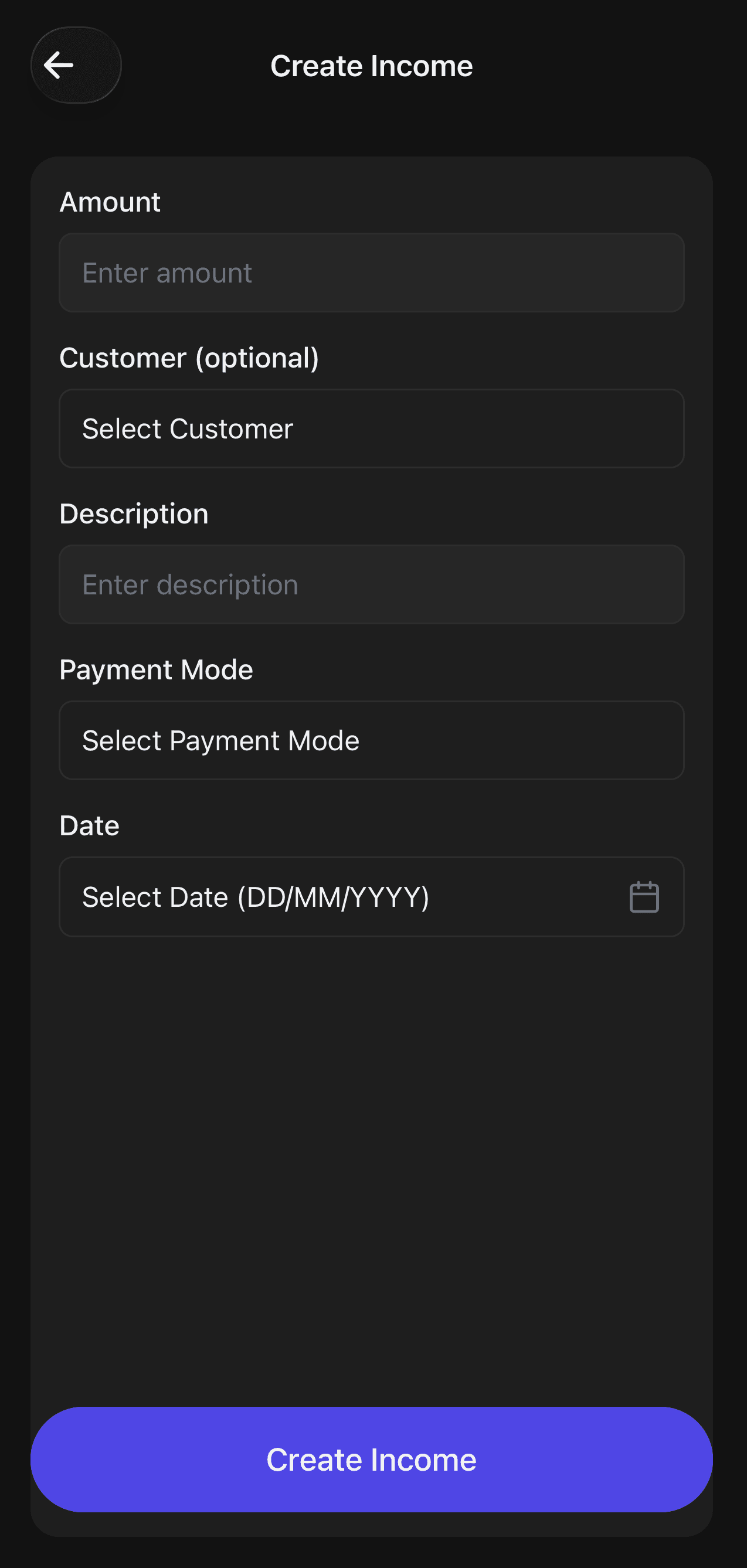 Nexa create income form